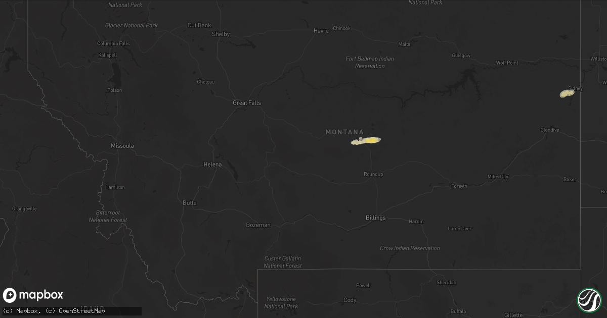 Hail map in Montana on July 22, 2025