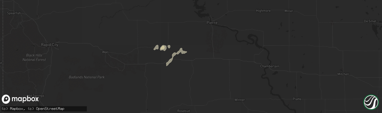 Hail map in Murdo, SD on July 22, 2025