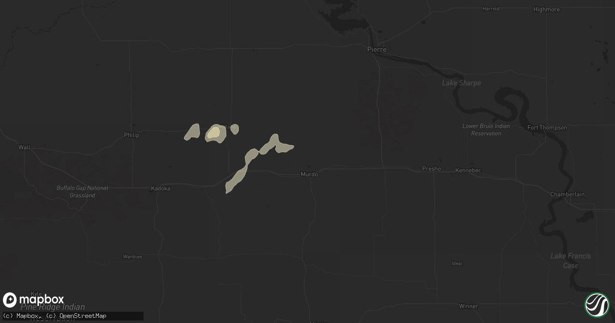 Hail map in Murdo, SD on July 22, 2025