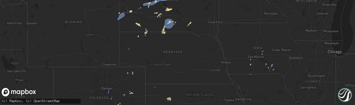 Hail map in Nebraska on July 22, 2025