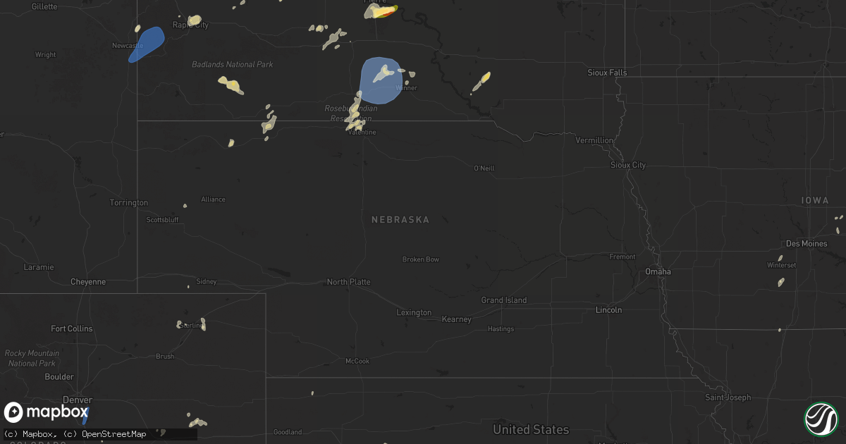Hail map in Nebraska on July 22, 2025