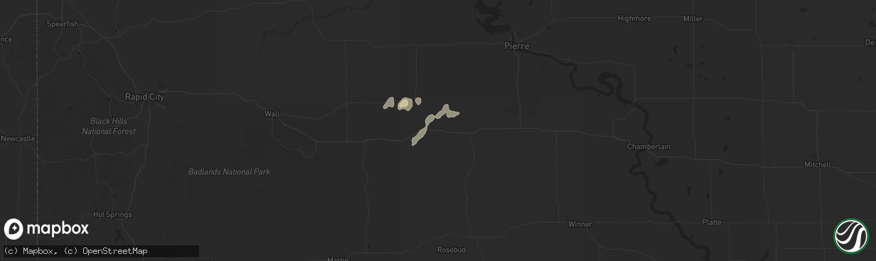 Hail map in Okaton, SD on July 22, 2025