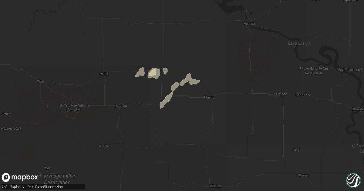 Hail map in Okaton, SD on July 22, 2025