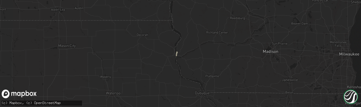 Hail map in Prairie Du Chien, WI on July 22, 2025