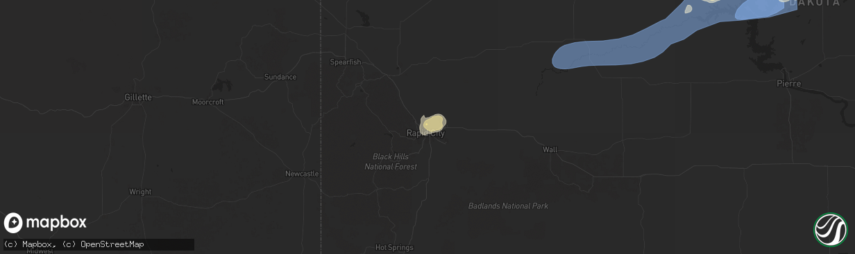 Hail map in Rapid City, SD on July 22, 2025