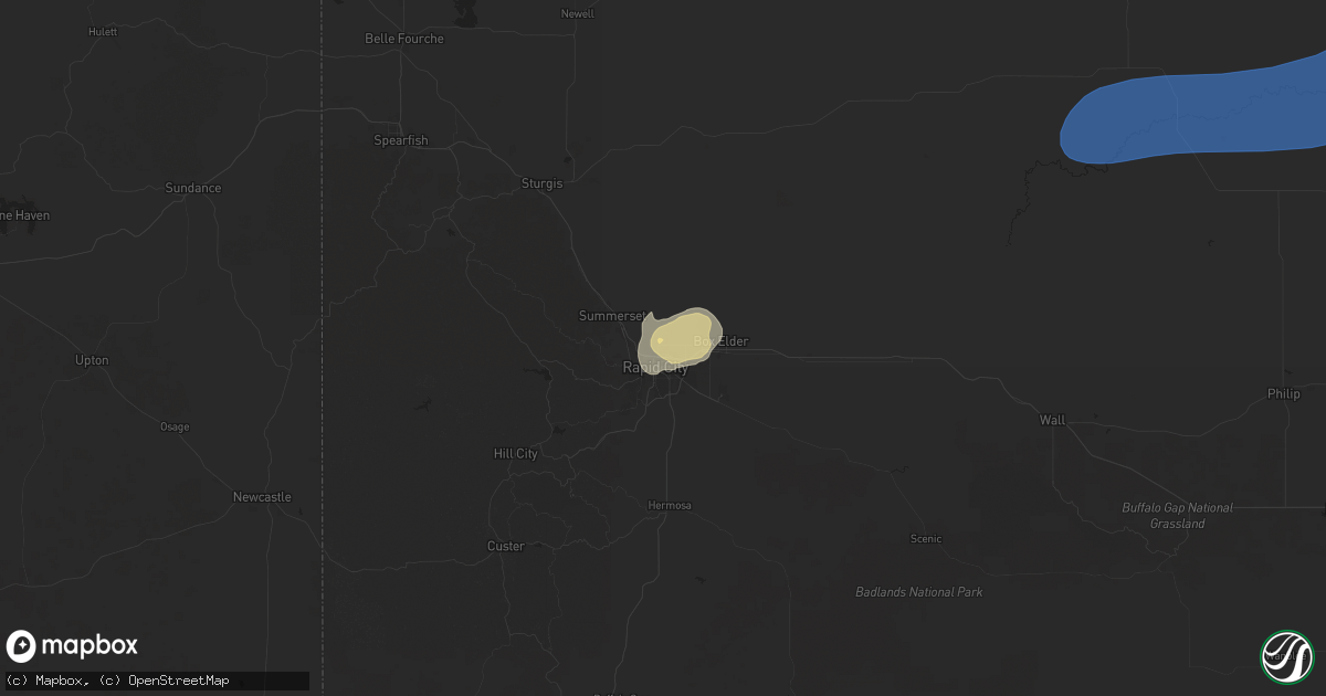 Hail map in Rapid City, SD on July 22, 2025