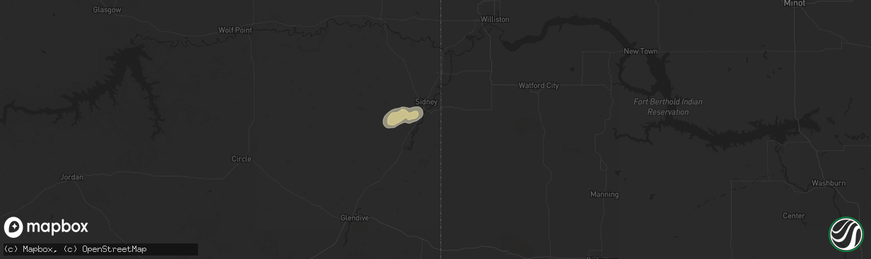 Hail map in Sidney, MT on July 22, 2025