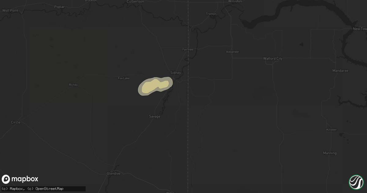 Hail map in Sidney, MT on July 22, 2025