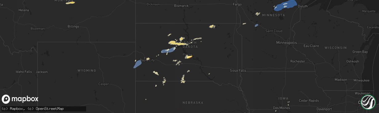 Hail map in South Dakota on July 22, 2025