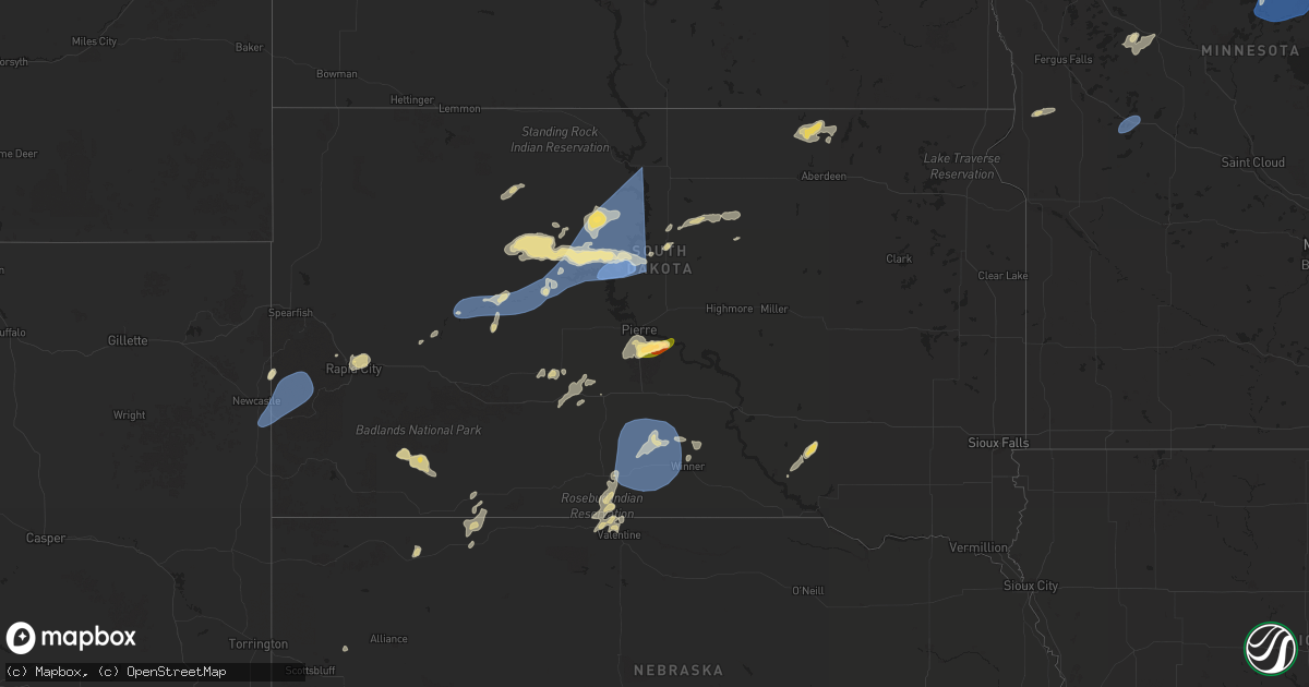 Hail map in South Dakota on July 22, 2025