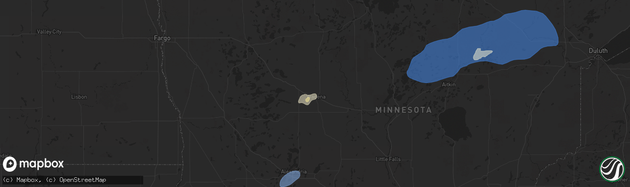 Hail map in Wadena, MN on July 22, 2025