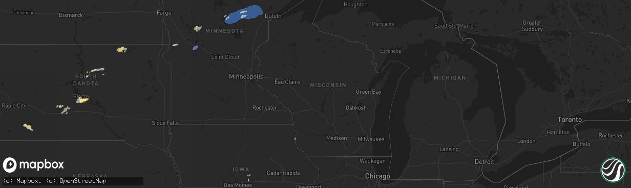 Hail map in Wisconsin on July 22, 2025