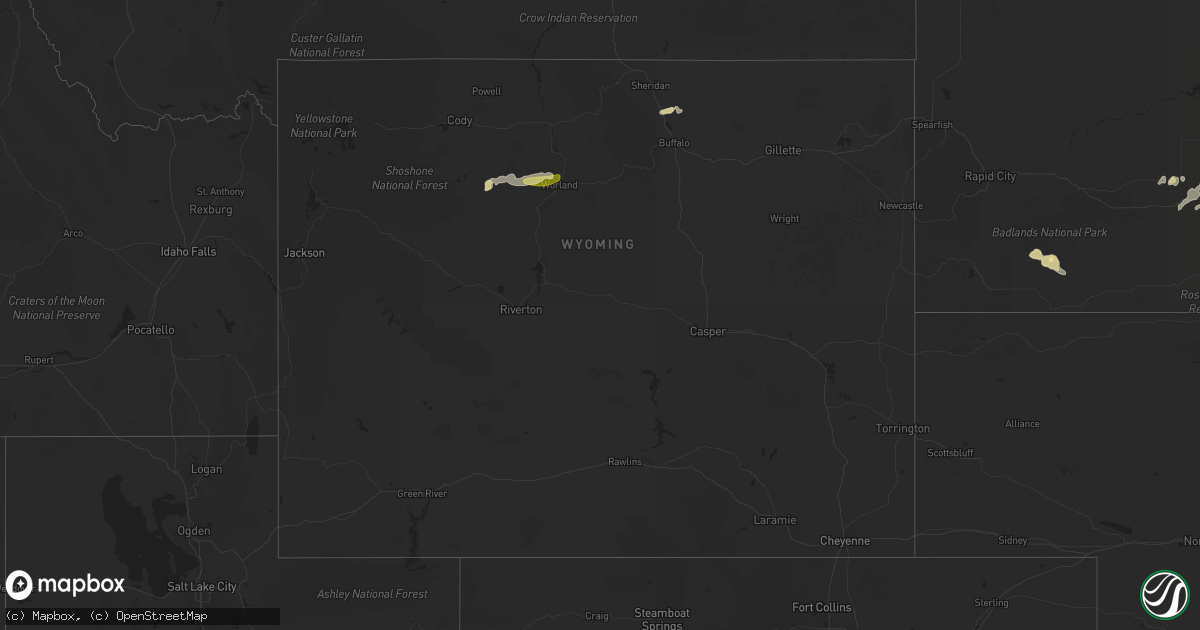 Hail map in Wyoming on July 22, 2025