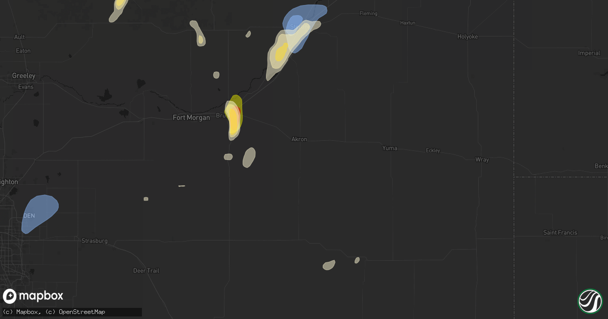 Hail map in Akron, CO on July 22, 2026