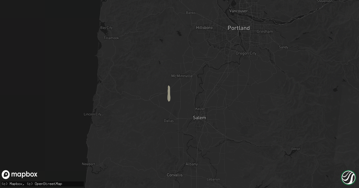 Hail map in Amity, OR on July 22, 2026