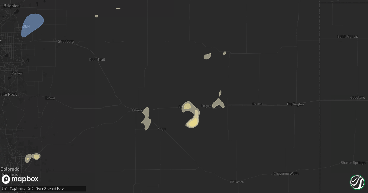 Hail map in Arriba, CO on July 22, 2026