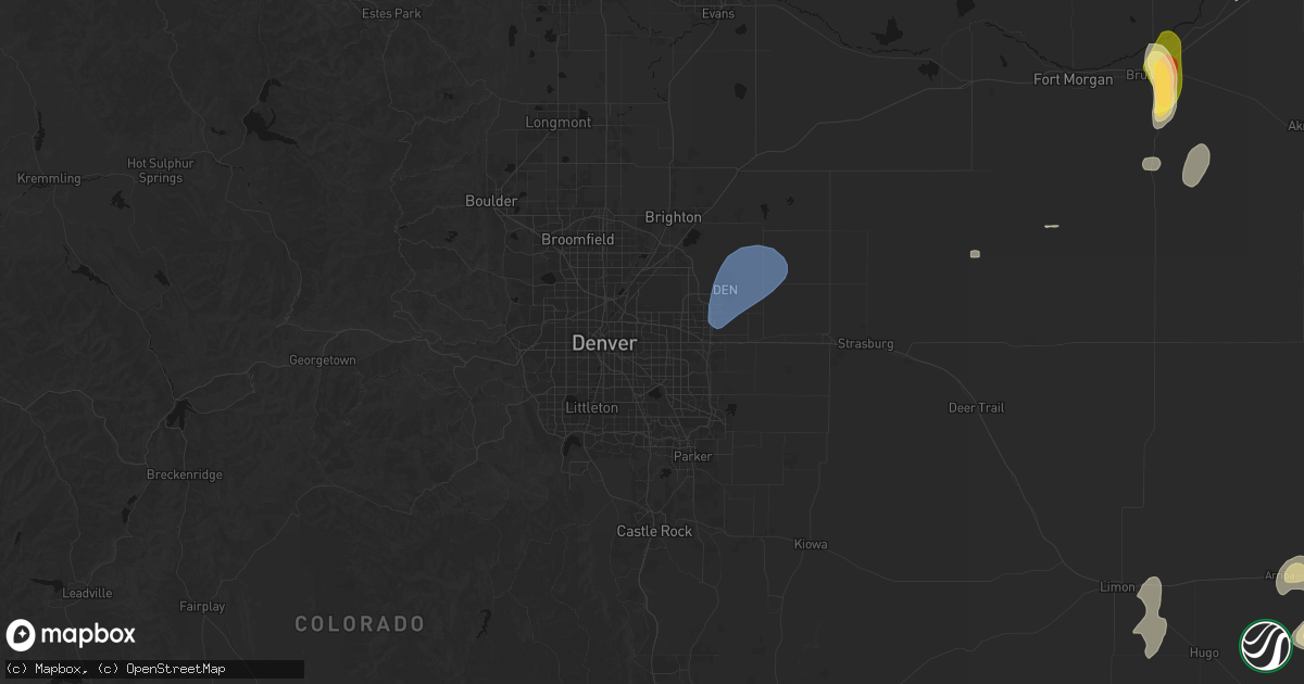 Hail map in Aurora, CO on July 22, 2026