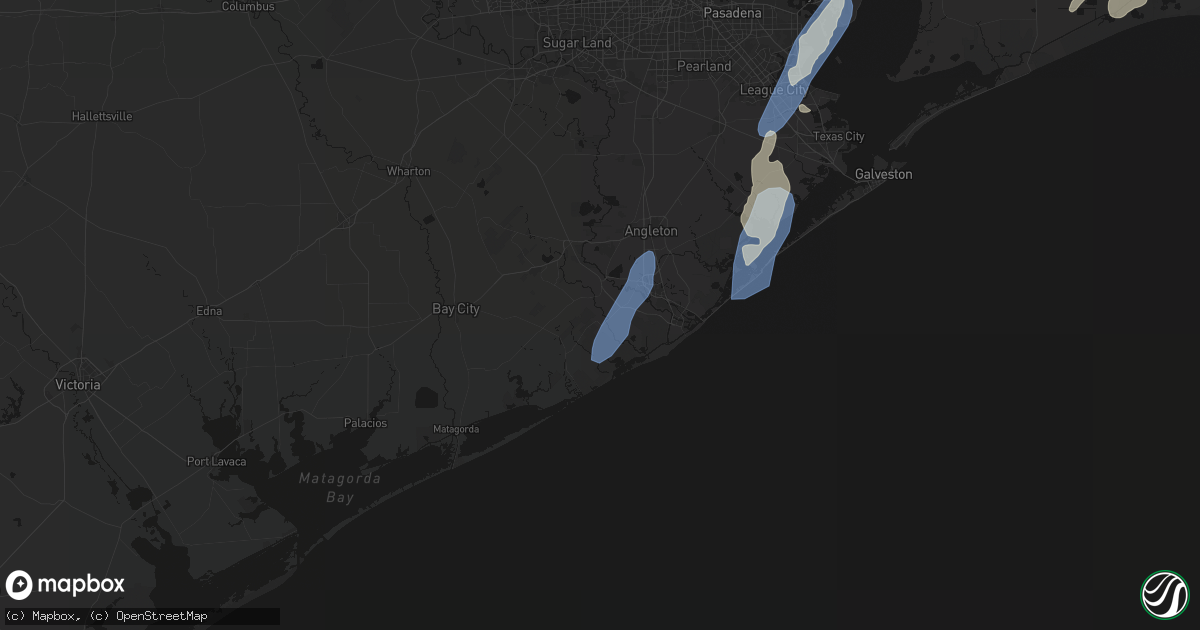 Hail map in Brazoria, TX on July 22, 2026