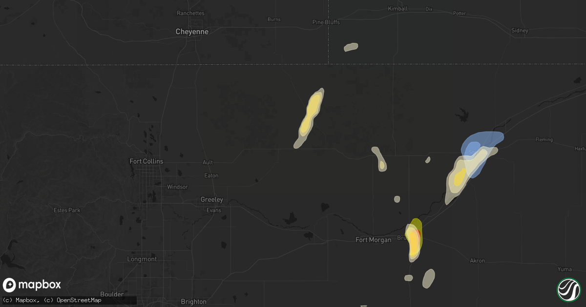 Hail map in Briggsdale, CO on July 22, 2026