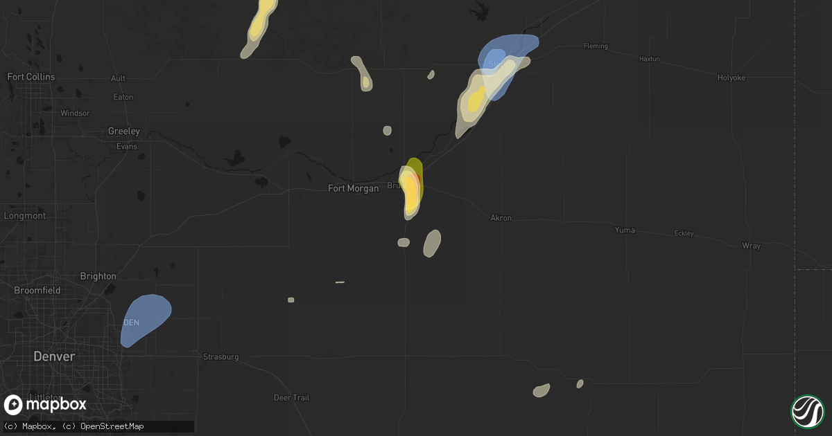 Hail map in Brush, CO on July 22, 2026