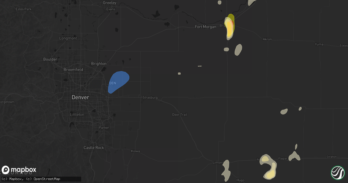 Hail map in Byers, CO on July 22, 2026
