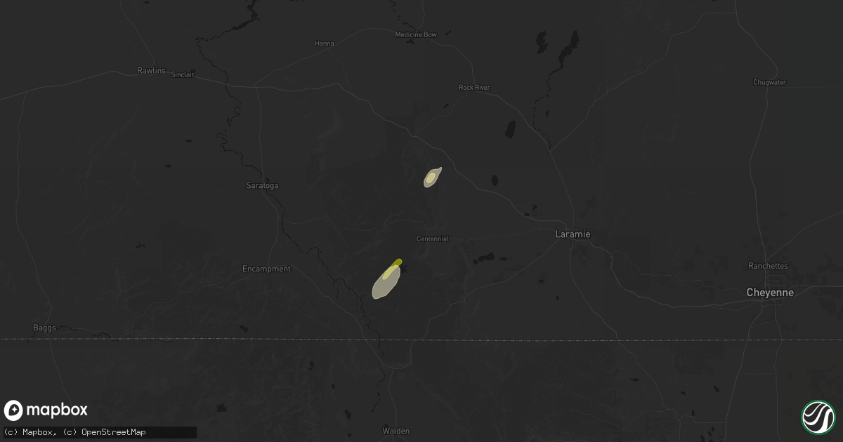 Hail map in Centennial, WY on July 22, 2026