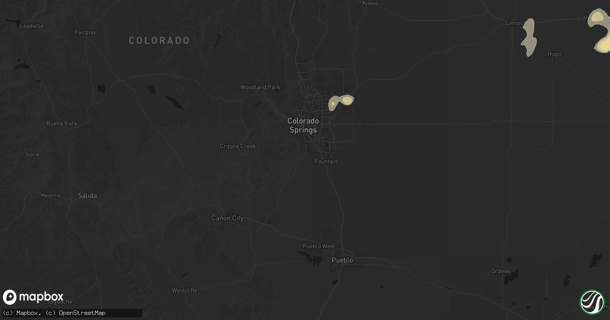 Hail map in Colorado Springs, CO on July 22, 2026
