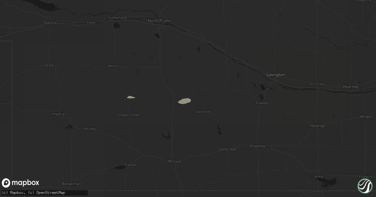 Hail map in Curtis, NE on July 22, 2026