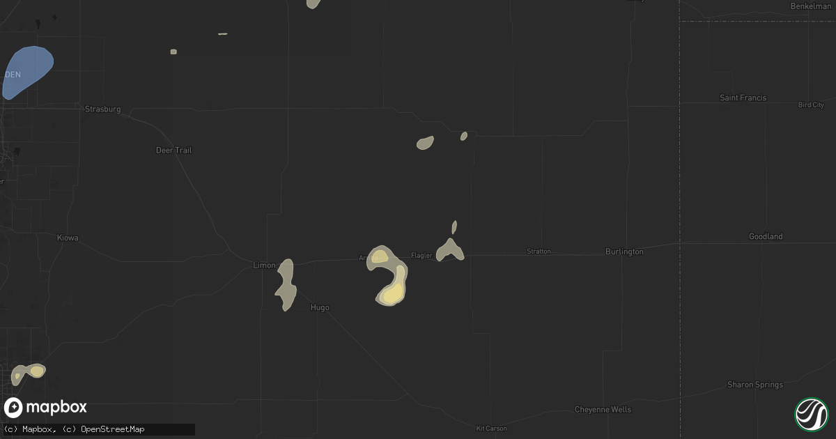 Hail map in Flagler, CO on July 22, 2026