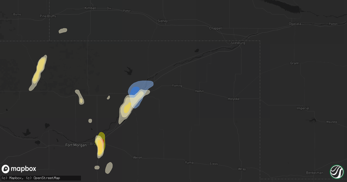 Hail map in Fleming, CO on July 22, 2026