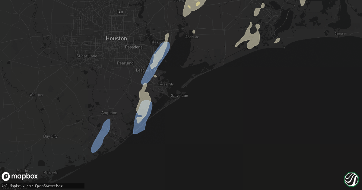Hail map in Galveston, TX on July 22, 2026