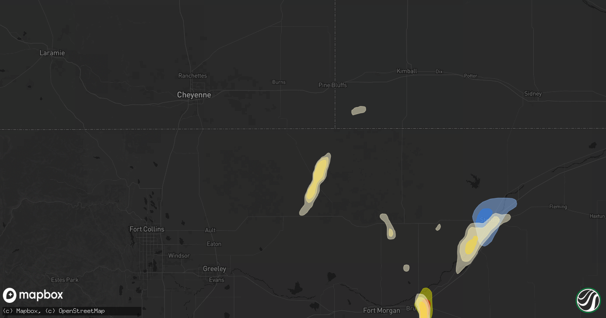 Hail map in Grover, CO on July 22, 2026