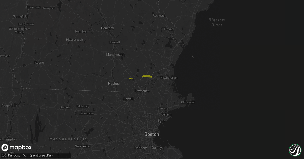 Hail map in Haverhill, MA on July 22, 2026