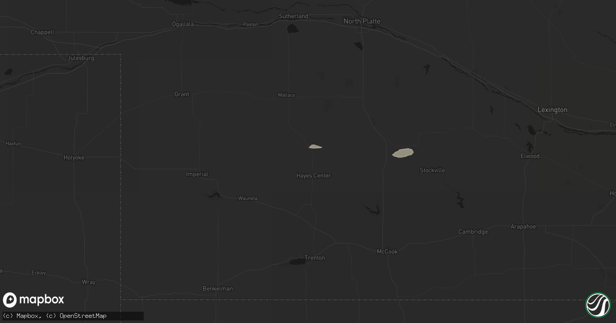 Hail map in Hayes Center, NE on July 22, 2026
