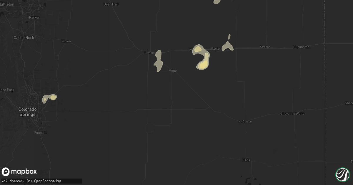 Hail map in Hugo, CO on July 22, 2026