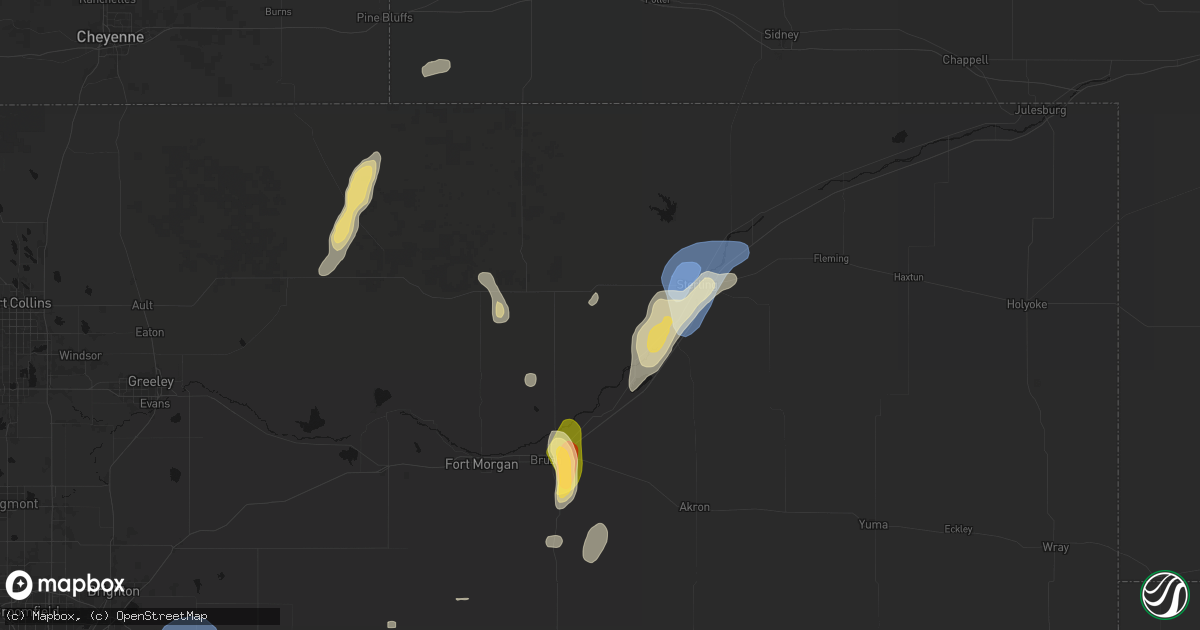 Hail map in Merino, CO on July 22, 2026