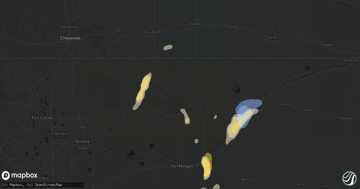 Hail map in New Raymer, CO on July 22, 2026