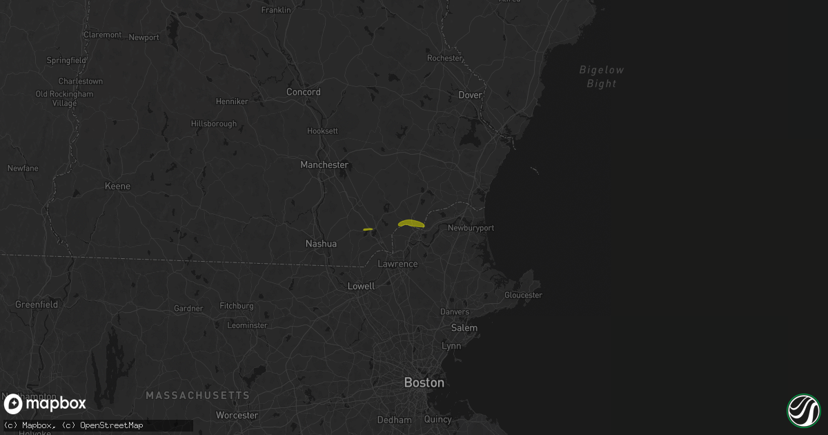 Hail map in Plaistow, NH on July 22, 2026