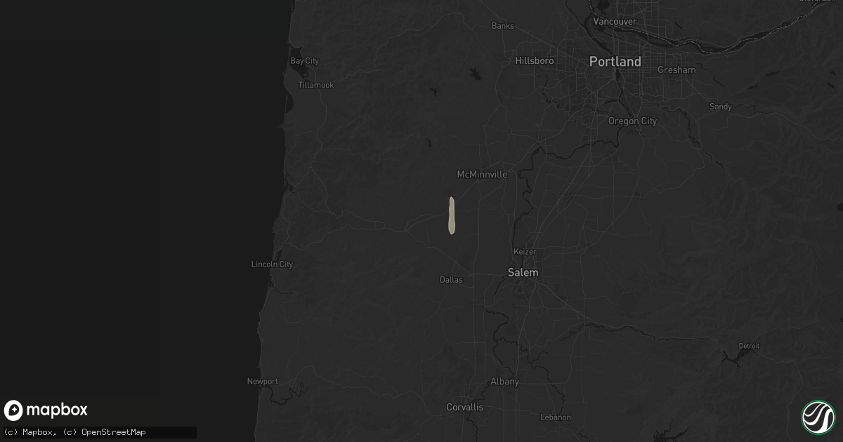Hail map in Sheridan, OR on July 22, 2026