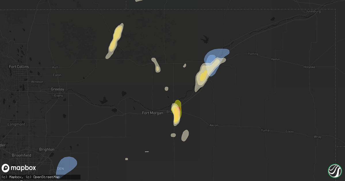 Hail map in Snyder, CO on July 22, 2026
