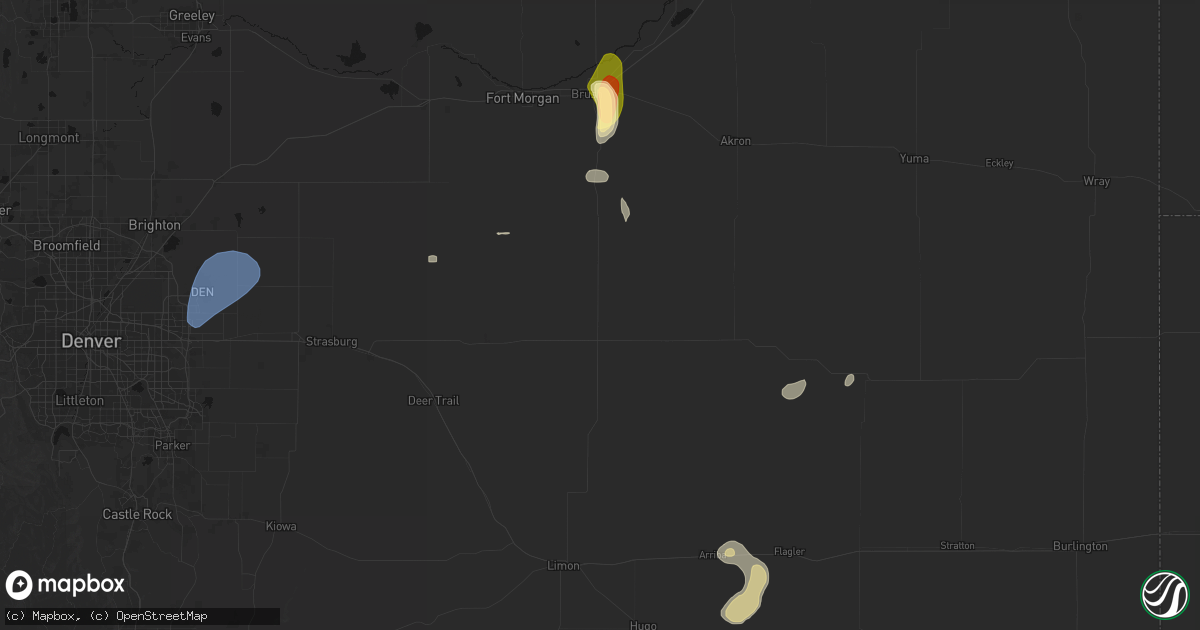 Hail map in Woodrow, CO on July 22, 2026