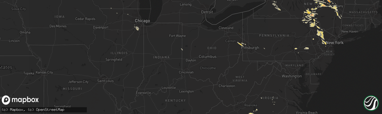 Hail map in Pennsylvania on July 23, 2012