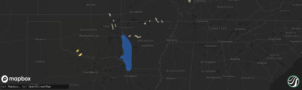 Hail map in Arkansas on July 23, 2014