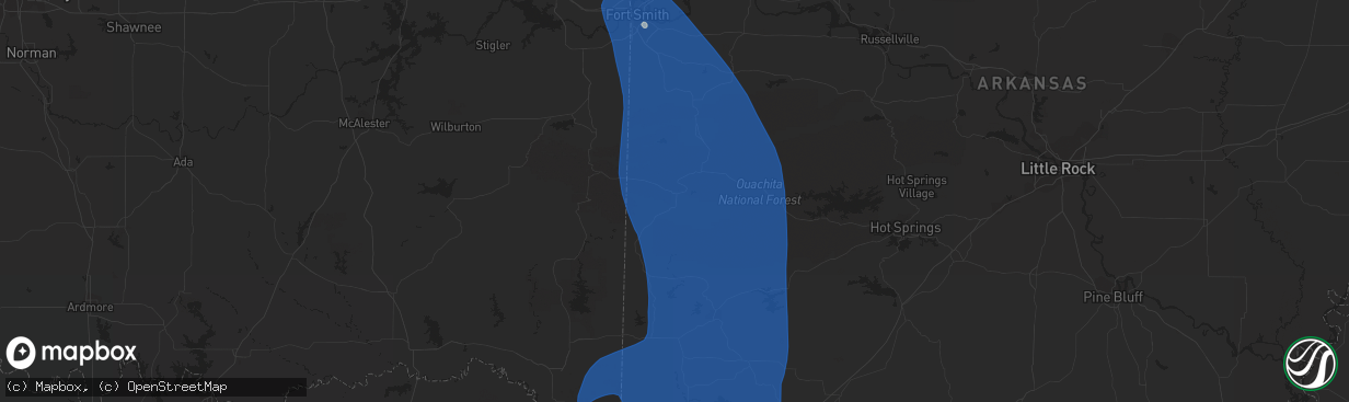 Hail map in Mena, AR on July 23, 2014