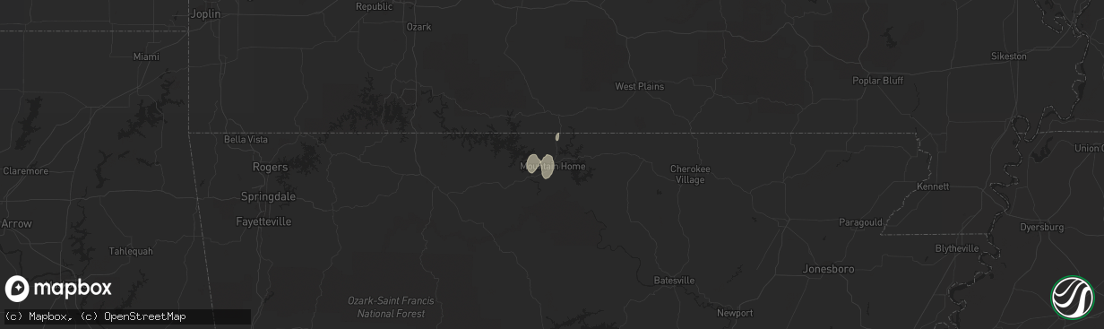 Hail map in Mountain Home, AR on July 23, 2014