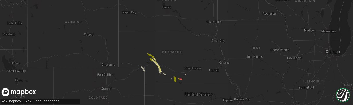 Hail map in Nebraska on July 23, 2014