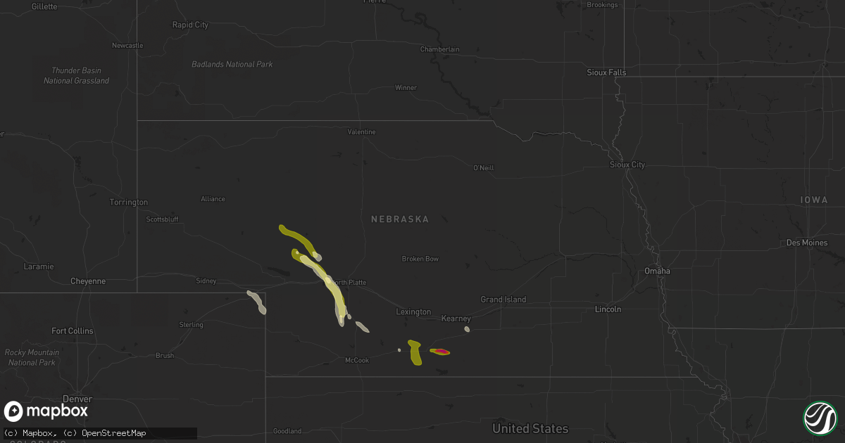 Hail map in Nebraska on July 23, 2014