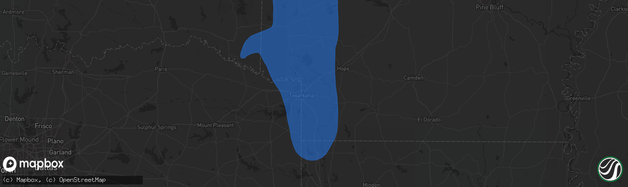 Hail map in Texarkana, AR on July 23, 2014