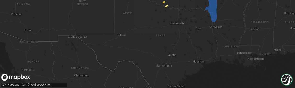 Hail map in Texas on July 23, 2014