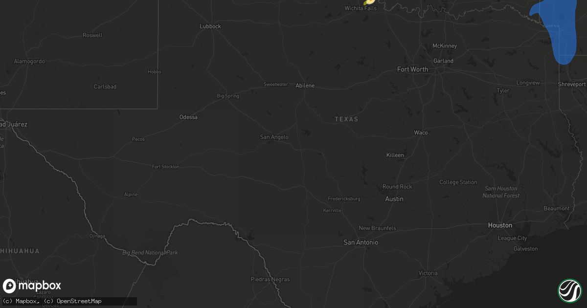 Hail map in Texas on July 23, 2014
